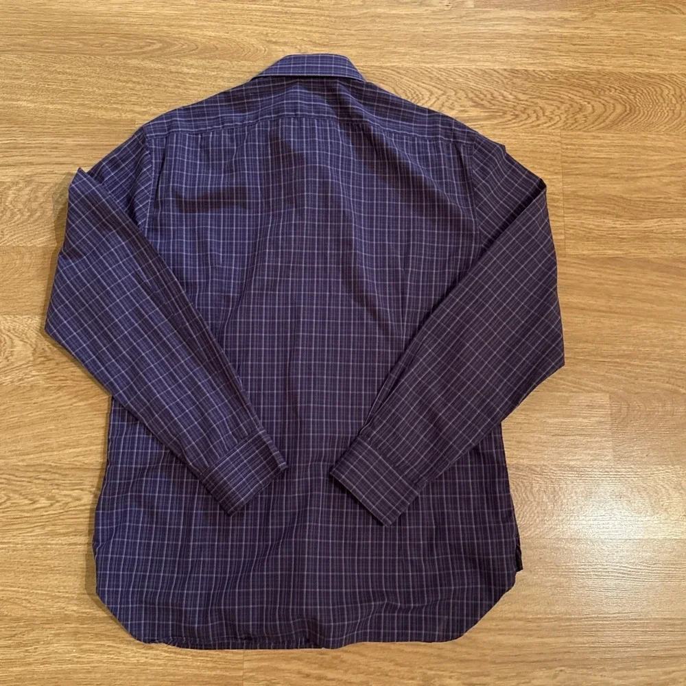 John Varvatos Shirt Mens LUXE Sz 16 Purple Plaid Long Sleeve Button Down Preppy